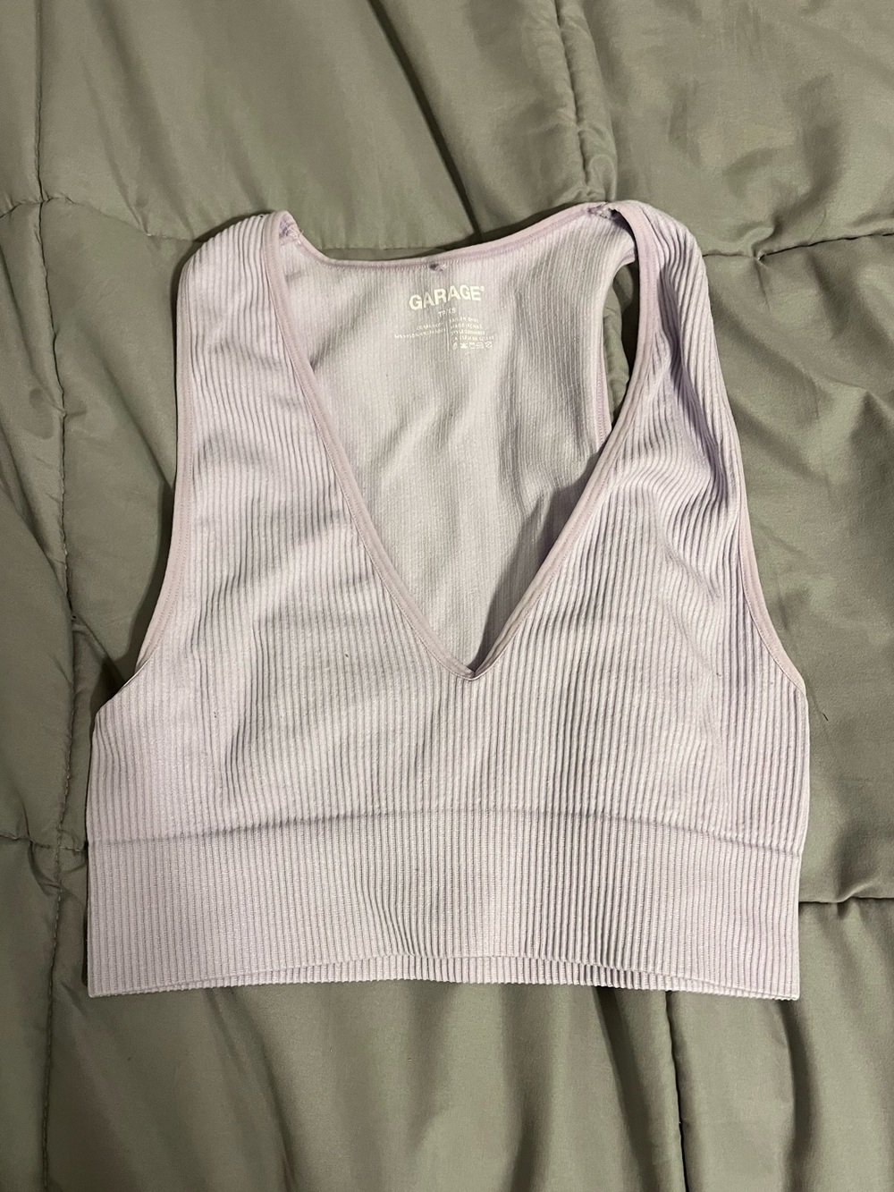 Garage Ribbed V-Neck Sports Bralette - Light Lavender